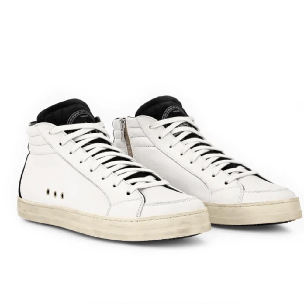 P448 MENS Skate Leather Two Tone High Top Sneakers White Black Size 11.5/45